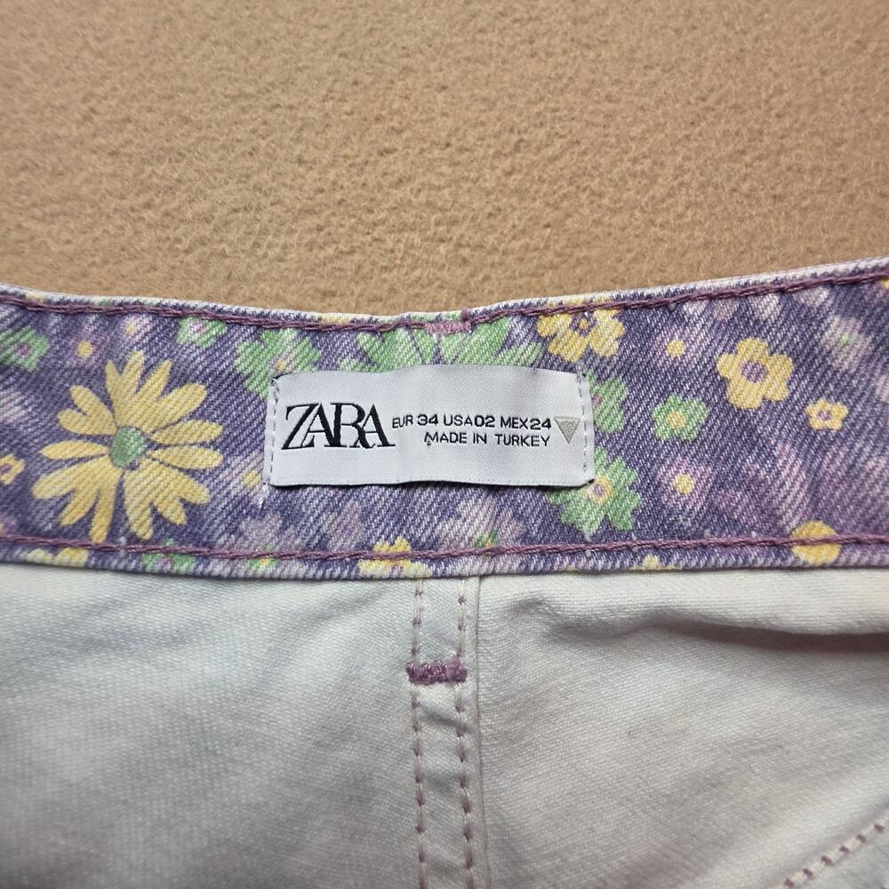 Zara High-Rise Purple Floral Denim Shorts Sz 2 NWT Button Fly - Picture 5 of 11